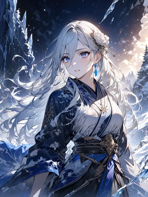 PEAnimeBG, masterpiece:1.3,  Anatomically Correct:1.3, nsfw,  Ultra High Definition:1.3,  high-definition face :1.3, 4K:1.3, liberating background :1.3,  bright , null,snow, snowの結晶, icicle, rpg, Shiva:1.3, 吹snowの中の進軍, A pretty and cute face that manipulat...