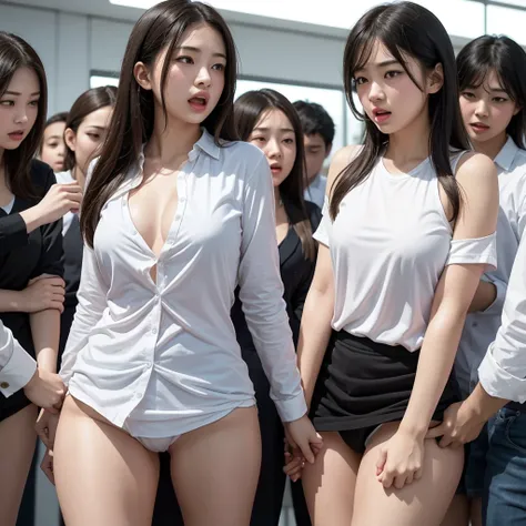 清楚な Japaneseの美人女子学生を物色する中年男性たち,  Female students are suddenly taken off their school uniforms in front of others and their shabby underwear is exposed , Female students who are being watched all at once by the public and horny viewers and screaming ,  Fema...