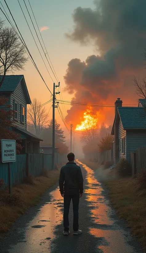 a man standing on a road and there is three ways to goo the man want to choose witch way he go.and the first roadway leads to a poor house and its already burning from fire and there is a large size sign board with writed "low budget packages" in front of ...