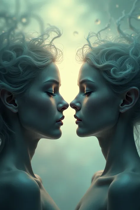 Image about telepathy and mind reading of two heads of a man and woman