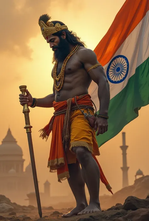 Lord Shri Ram is urinating on the flag of India.



