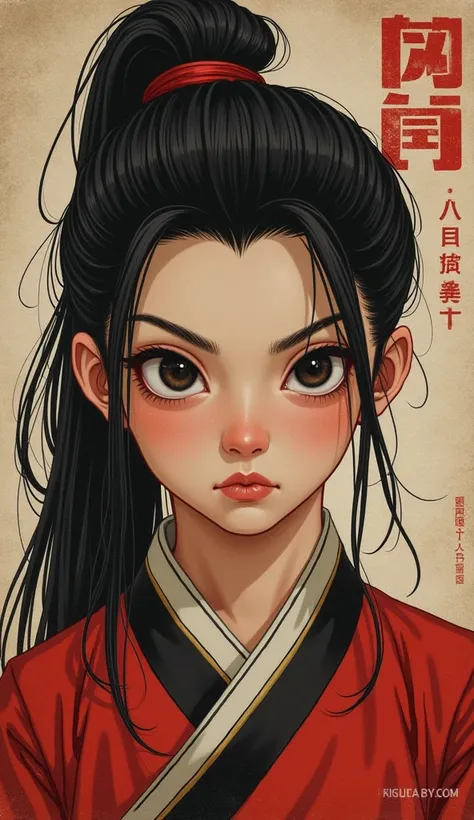  Make me an antique chinese poster.  Among them was a boy named Shikimun Shikmin. Noble temperament , confident,  evil eyes , cold.  Dark hair , black eye.  Simple Chinese Collar Dress.  Silk High Horse Tie Hair  . Exuding deadly energy .  Brutal killer , ...