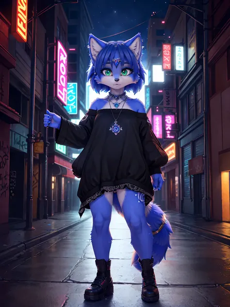 A portrait of  ((krystal)), Star Fox-Krystal, lovable, green eyes, ((( long blue hair 1 .3))), Decollete, anthro, Fuzzy,  detailed Fluffys fell, Detailed face, (Fluffy),  1 girl, ,woman, Goth, green eyes, undercut, ultra-realistic 8k cg ,  masterpiece, (( ...