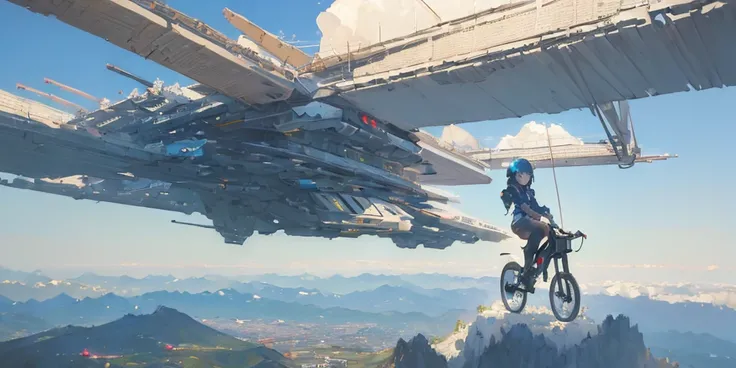 (best quality:1.6), ((masterpiece:1.6)) 1girl, riding on flying bike, futuristic city, sci-fi, concept art, landscape, module house, 3D printing, Japan Tokyo, aerial view, 