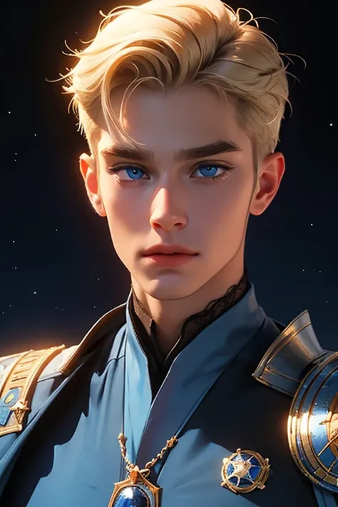 Boy,  blue eyes, blond,  Star wanderer, fantasy, masterpiece,  high quality ,  Perfect Anatomy ,  perfect face, 4K,  high quality,  detailed , стиль fantasy-арт, эпический стиль fantasy-арт