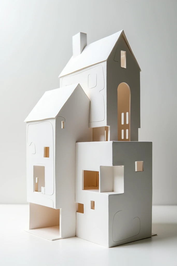 Creat an architectural paper model that is beautiful and express at least 5 transformation type of shapes