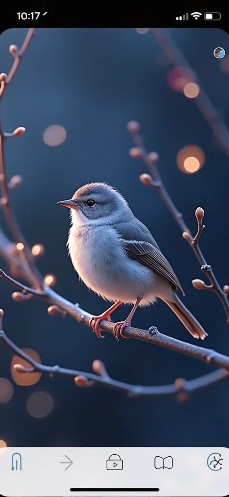 Un portrait en gros plan captivant dun joli petit oiseau illuminé par la douce lumière dorée dun matin tranquille, avec des boules de bokeh vibrantes encadrant délicatement sa forme délicate.