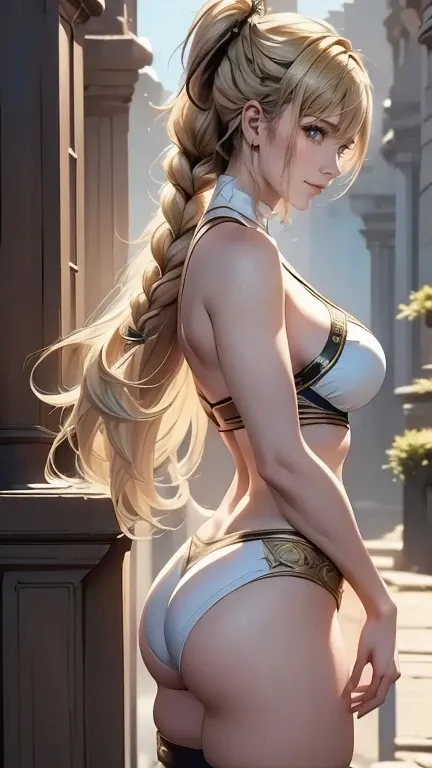 (masterpiece, best quality:1.3), Sophitia Alexandra, Soul Calibur, (from side:1.5), 28 years old, gold hair, braid hair,