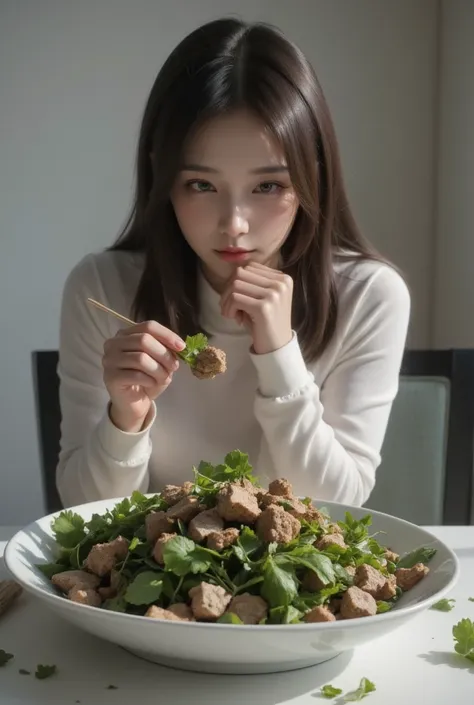 a salad of stones and wood, Woman eating