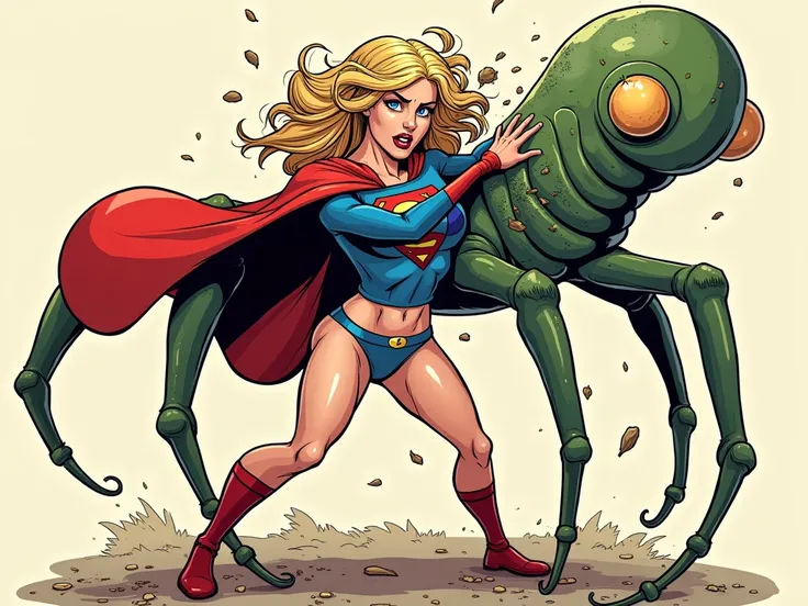 Supergirl is parasitized by Facehugger and 、Supergirl in underwear struggling
cartoon-style