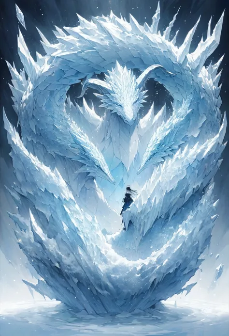 size： 512 wide x 512 high  、{  best quality}, { Im going to do a very beautiful  }, {  super detailed}, {  best illustration }Ice Dragon ,Breathing、 has horns that look like demons、Large mirror、Whole body、background：Ice World