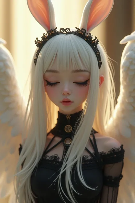 ,,A captivating and whimsical scene! Heres a refined prompt to enhance the image quality, subject details, and artistic beauty: "A delicate, sweet girl with porcelain-like skin, full body, and super long white hair, shimmering black eyes, feathery textures...