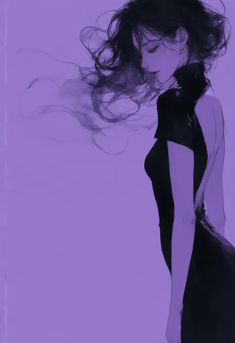 A cinematic poster-style webtoon of a Korean woman with a captivating and enchanting presence. She has dark hair that falls in waves around her shoulders and frames her face. She wears a modern, elegant black dress that fits her body and accentuates her cu...