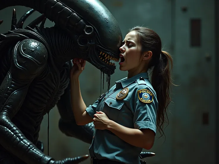 Young policewoman being humiliated by Xenomorph
Shes screaming in pain
Xenomorphs saliva is all over my body