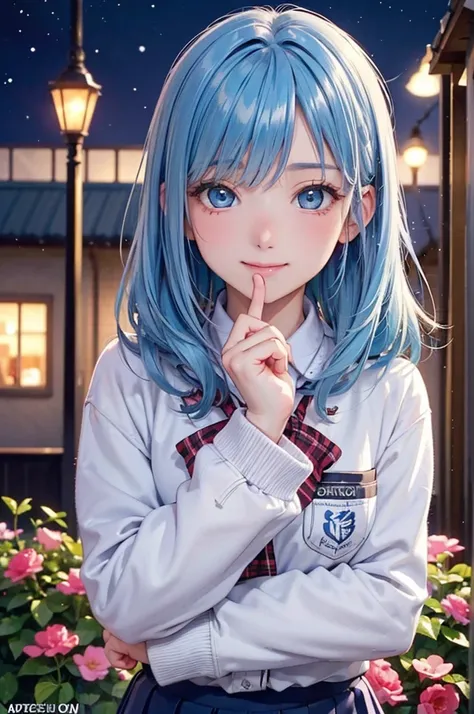 ( BEST QUALITY IN THE NORDIC PORT TOWN, high definition ,8k,inelity detailed background, Masterpiece:1.2),  pretty girl,( glossy light blue hair:1.3), ,long hair, messy hair, ,Beautiful light blue eyes,winter,Winter clothes,school uniform,blazer,skirt,coat...