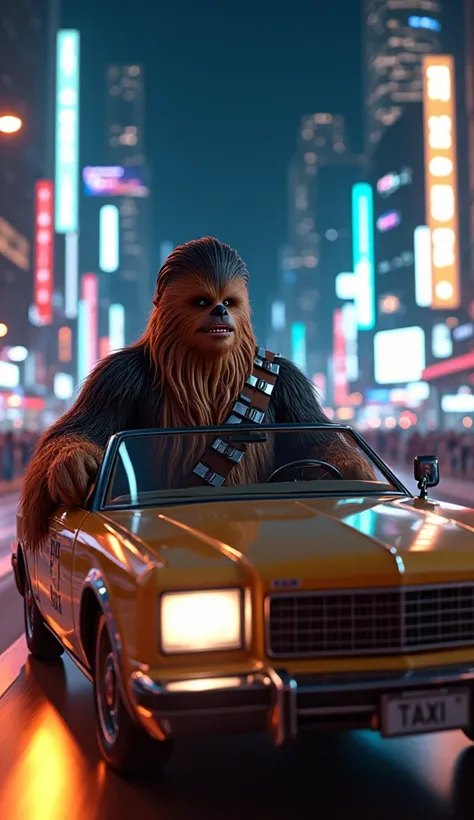 Chewbacca from starwars as a cab driver.