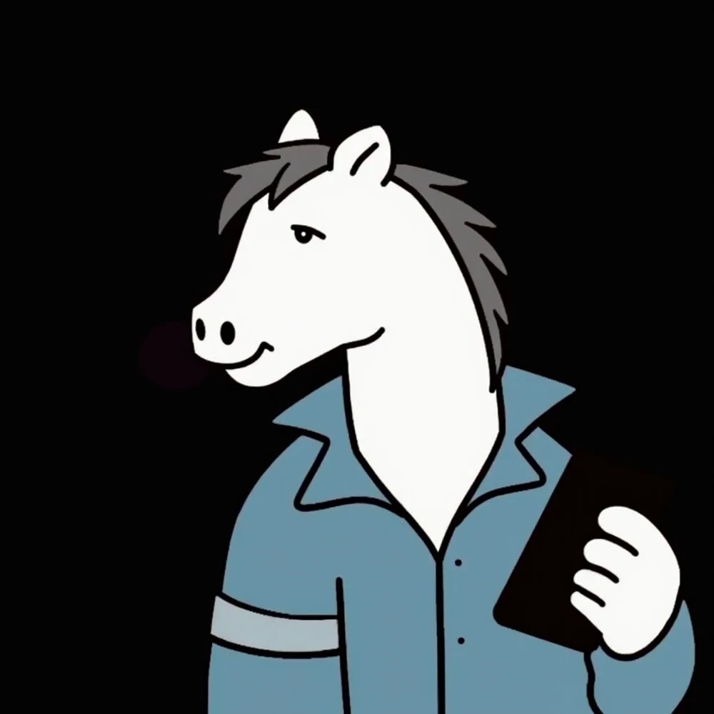 A white horse wearing a loose shirt and jeans,standing on its hind legs, having a phone in its hand