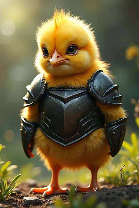 Yellow chick with black armor