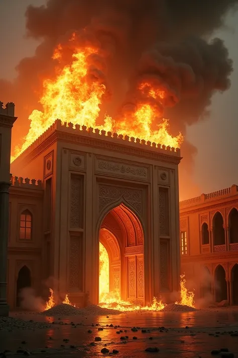 The house of Imam Ali and Hazrat Zahra in Medina, which is burning in flames