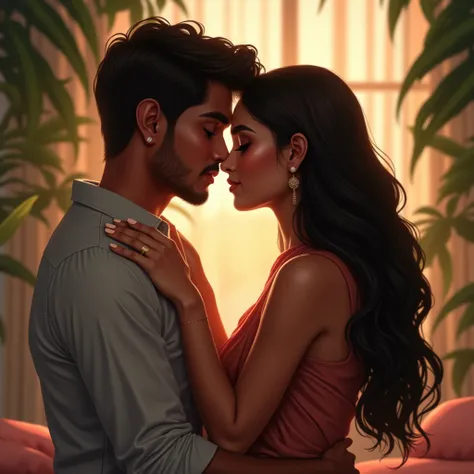 A beautiful Indian 25 years old girl is kissing her boyfriend 