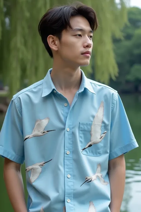 Light blue shirt with white herons from 1989

