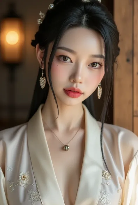 (best quality,4k,8k,highres,masterpiece:1.2),ultra-detailed,(realistic,photorealistic,photo-realistic:1.37),close-up portrait,one girl in traditional Jin Dynasty Hanfu,patched skirt,long-sleeved cross-collar robe,loose cross-collar robe,half-sleeve,beautif...