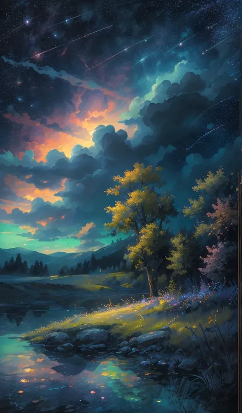 masterpiece,  high definition , natural landscape painting, Beautiful sky, Wide sky, Stars in the night sky, 