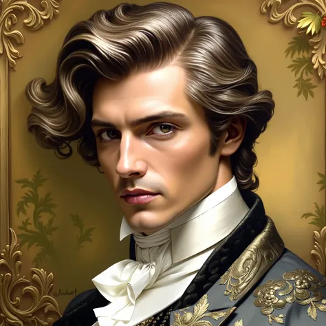 Beaupainting of a man with a white shirt and a black jacket, handsome stunning realistic, fantasy male portrait, baroque digital painting, elegant digital painting, portrait of a victorian era duke, elegant victorian vampire, beautiful androgynous prince, ...