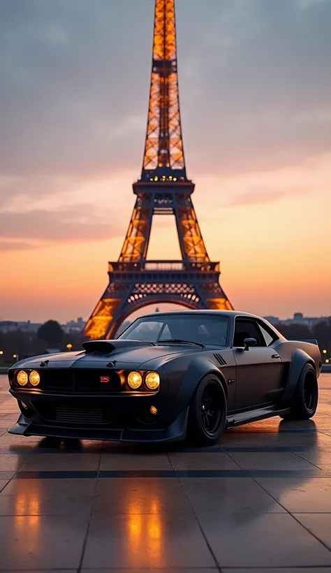 In the vibrant evening glow of Paris, parked in front of the majestic Eiffel Tower, the iconic HM Contessa is reborn as a modern muscle car masterpiece. Dressed in a sleek matte black finish with a sandpaper-like texture, its low-slung body and aggressive ...