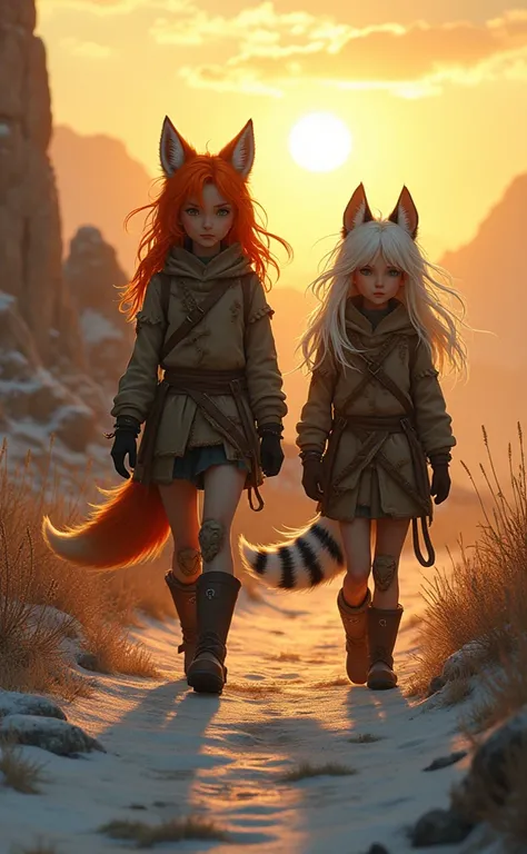  The sun She timidly began to go out behind the mountains ,  illuminating the silhouette of two teenagers walking in the cold morning wind . Kaela  y Lyria ,  now  ,  they wore improvised garments that evidenced their rapid growth . The boots,  clearly sma...