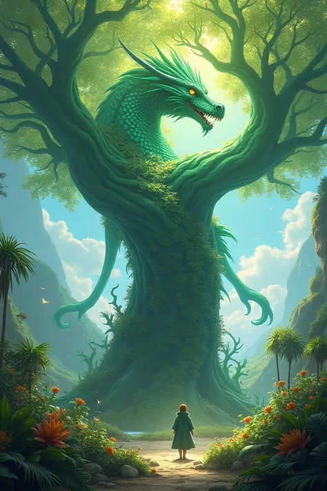 A bright green dragon tree 