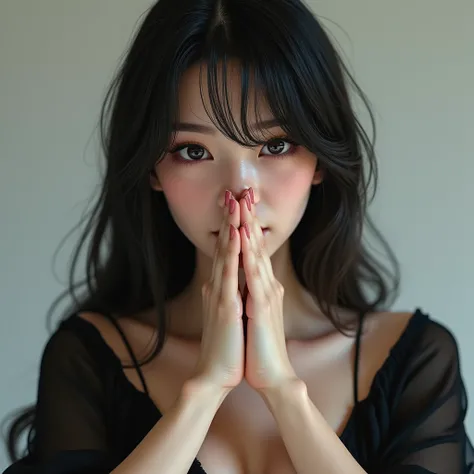 ExtremelyDetailed FullBody of Beautiful Dutch Wife with Hitomi Tanakas Breast, Hands Covering Nipples Completely, (XLabs F.1 Realism LoRA V1), Haunting Beautiful Reflective Eyes, Innocent expression, ExtremeAngle