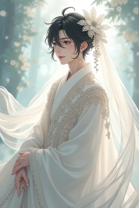 Make Muichiro Tokito wearing wedding dress