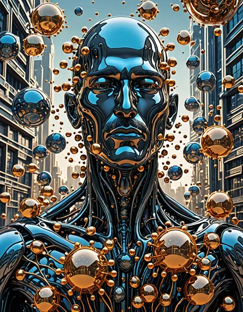 Bewitching Biomechanoid: A Mesmerizing Marriage of Organic and Cybernetic Elements in Acclaimed Artist Stan Manoukians Signature Style: Witness the breathtaking synthesis of man and machine in this hyper-realistic, large-scale illustration inspired by visi...