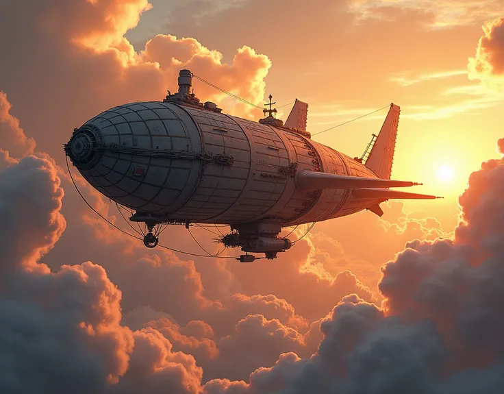 an airship flying through epic clouds, dusk, warm colours, realistic light, epic composition, (complex details), (complex design, ultra-details :1.2), Art Station, (Masterpiece, Best Quality), Ultra HD, 32k --v 6 as a drawn comic character with strong line...