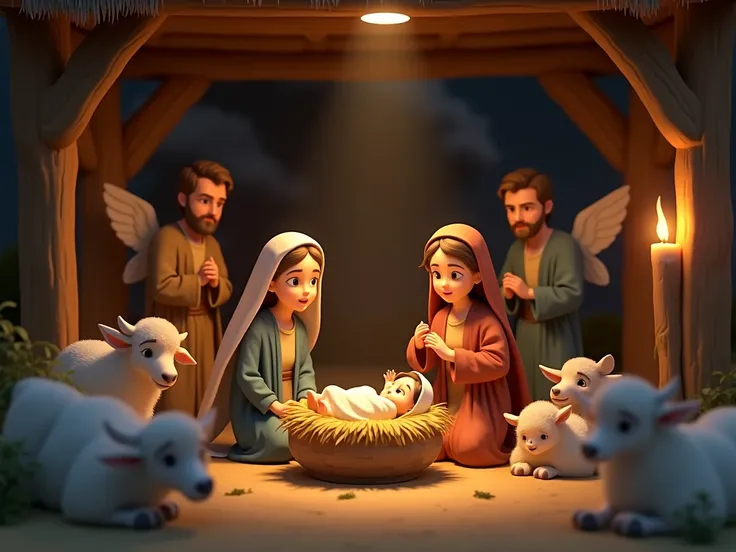 
Birth of Jesus animated in a stable