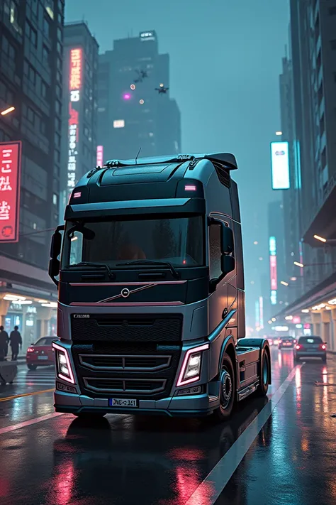 Volvo fh 12 cyberpunk at night and white