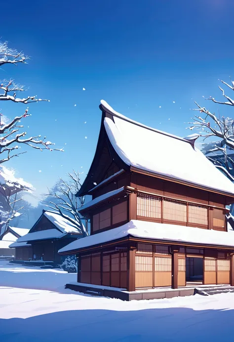 Big Japanese house. Snow,