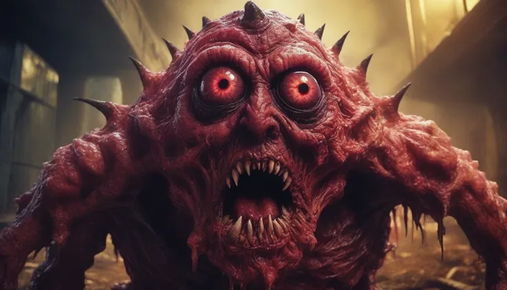 fx-Monster screaming man surrounded by horrifying monsters, photorealistic, highly detailed, 8k, HDR, cinematic lighting, dramatic contrast, vivid colors, horror, dark fantasy, moody atmosphere, chiaroscuro, (best quality:1.2), (realistic:1.37), (cinematic...