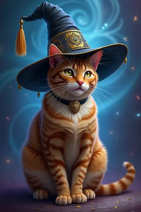 Cat drawn with a sorcerers hat