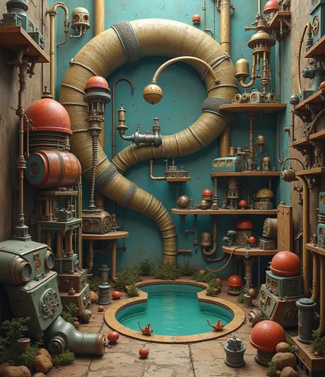 Based on the image, It is a Rube Goldberg machine that is a labyrinth where a hose passes