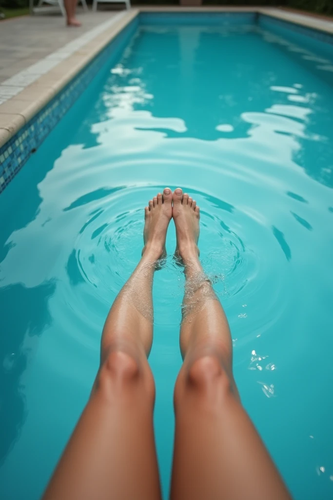 Create something simple ,  first-person photo of real legs showing the water in a pool 