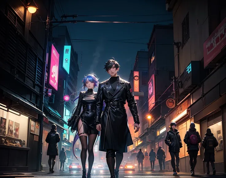 anime couple in a city street with a street light in the background, cyberpunk art inspired by Yanjun Cheng, trending on cg society, realism, artwork in the style of guweiz, loish and ross tran, guweiz, ross tran and bayard wu, in the style of ross tran, r...