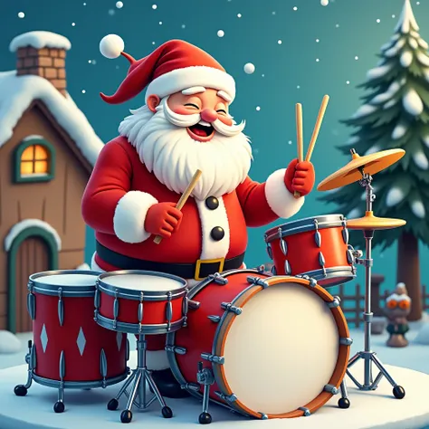 cartoon santa plays drums, illustration,  high detail, 8 k