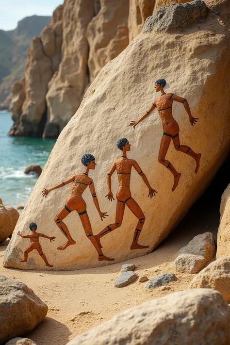 rock drawing , prehistoric,  depicting human movement