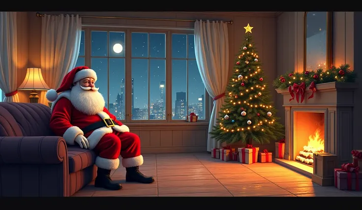  living room for Santa, cozy, theres no one there , illustration,  high detail, 8 k