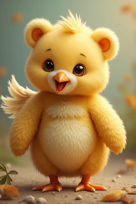  Little bear mixed with a baby chick, with beak and wings 