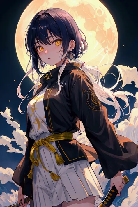 Shiori reveals an 18-year-old woman a hashira breathing the moon in one of her eyes with a scar on her left eye made by a katana and the color of her right eye yellow and her hair half white and half black