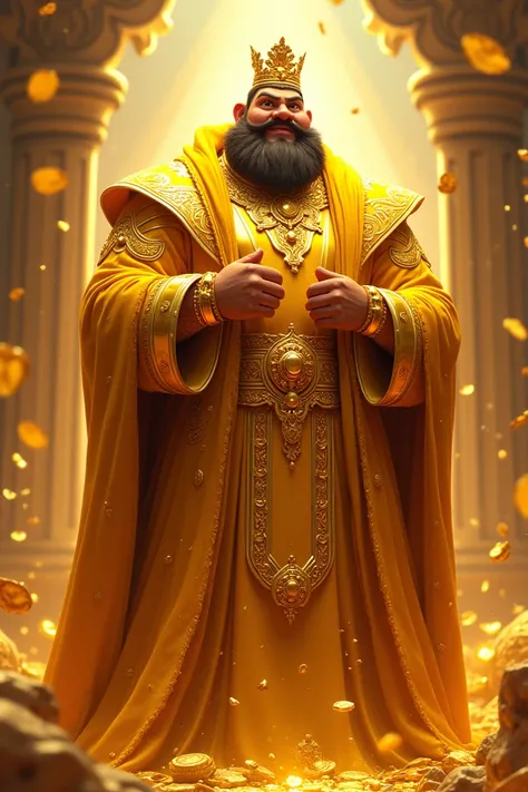 person with gold garments and a lot of money, animated characters