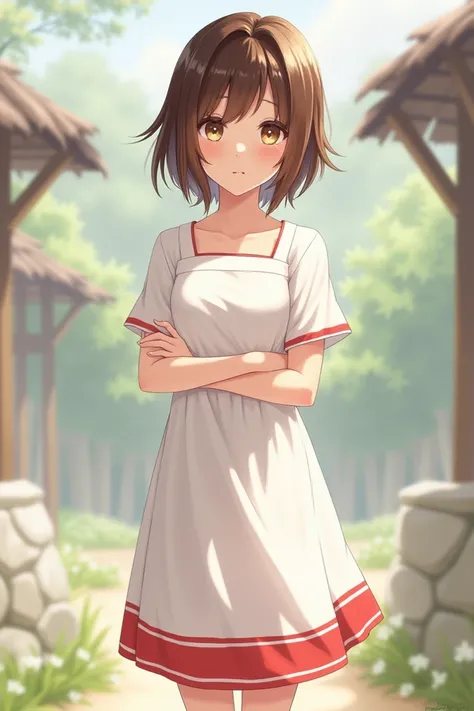 Rincy (Healer ) = short brown hair,  white dress , normal skin,  Age 15, color de ojos marron,  smaller than the prota,  red stripes at the end of the dress 